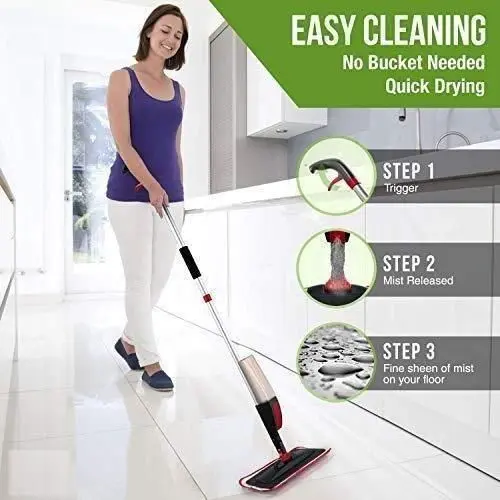 Stainless Steel Microfiber Floor Cleaning Spray Mop with Removable Washable Cleaning Pad and Integrated Water Spray Mechanism,360 Degree Easy Floor Easy Cleaning